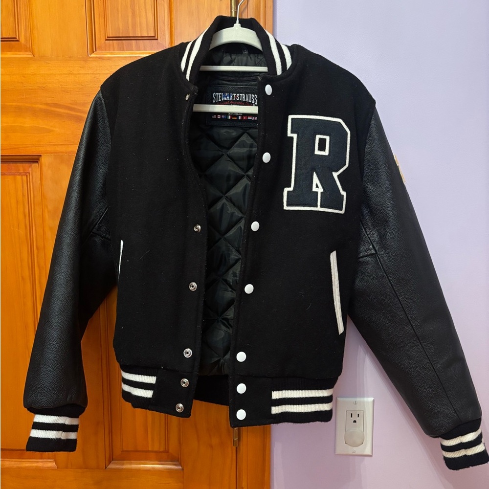 Black Varsity Jacket with White Lettering